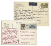Moe Howard Autograph Postcards Signed Momee to His Grandson -- Both From Europe Circa 1960s -- Very Good Condition